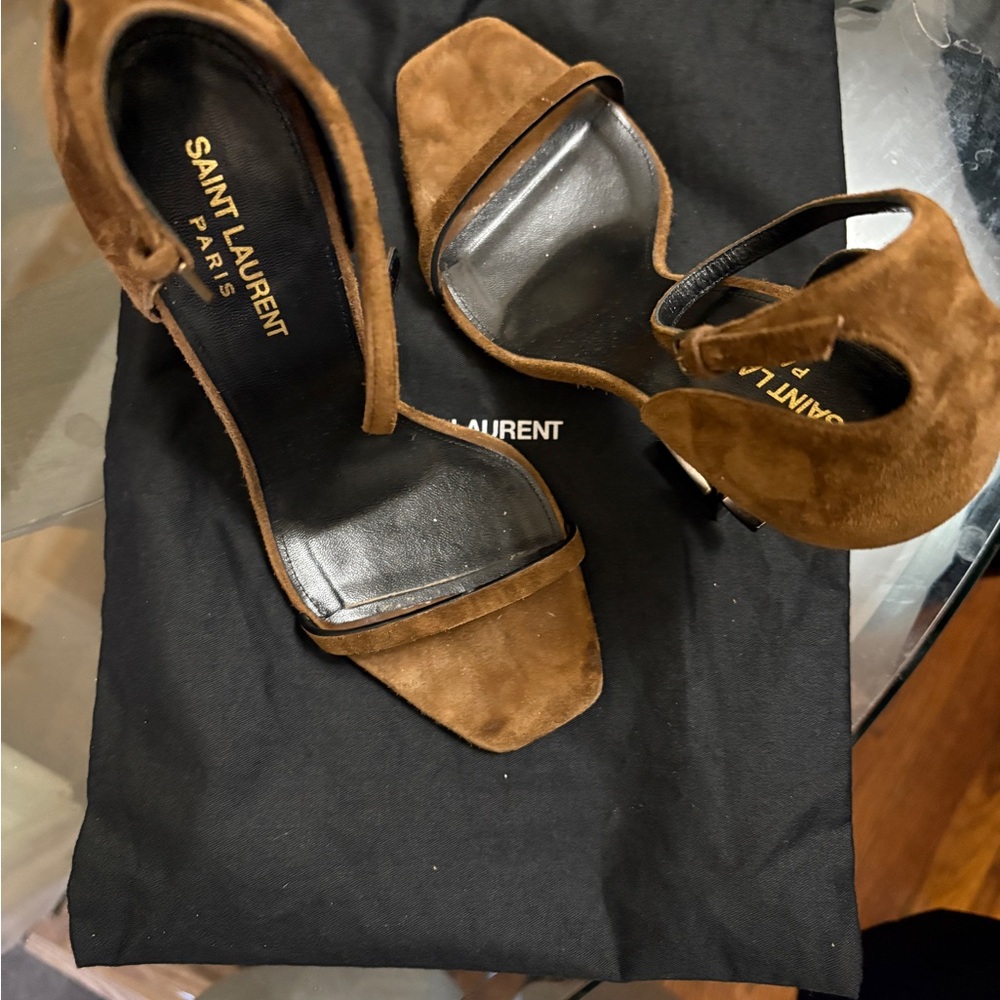 Yves Saint Laurent Women's Brown Suede Heels - Picture 2 of 5